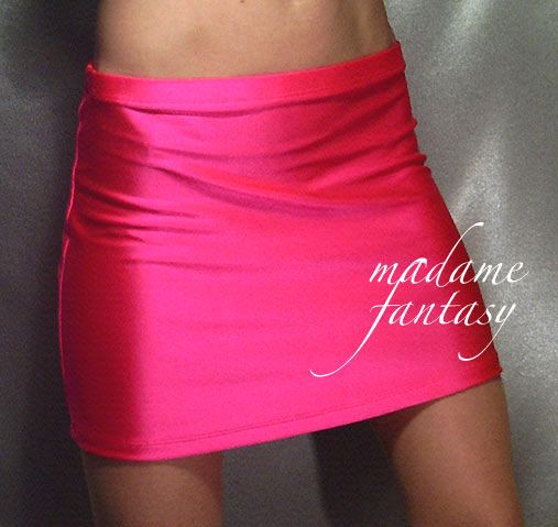 Sexy Neon Pink Shiny Spandex Hipster Mini Skirt Madame Fantasy 